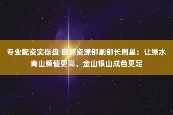 专业配资实操盘 自然资源部副部长周星：让绿水青山颜值更高、金山银山成色更足